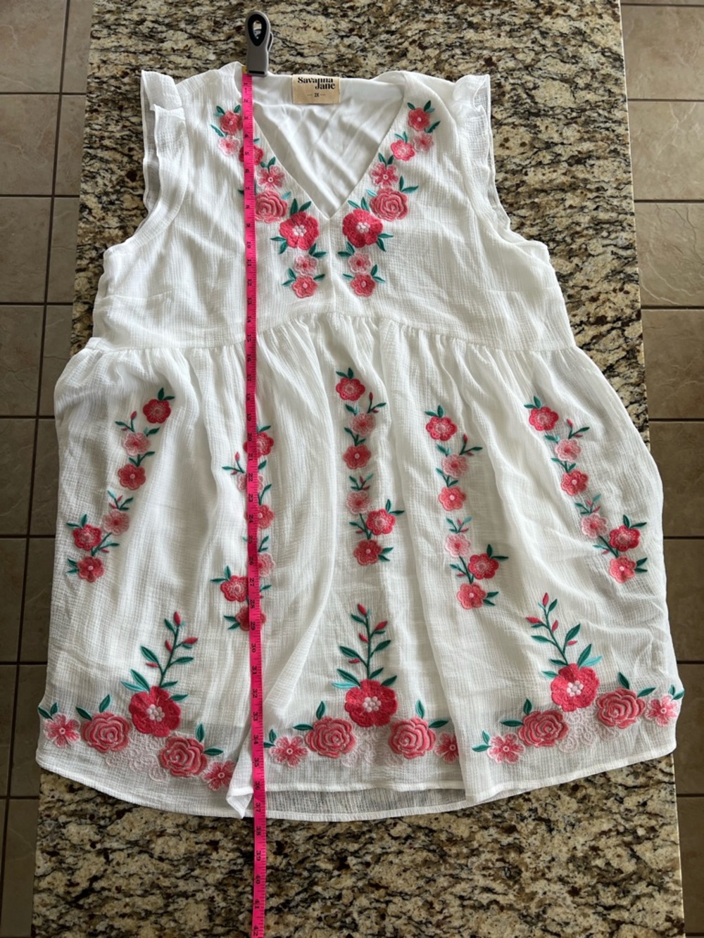 NWOT Savanna Jane Babydoll Dress with Pink Floral Embroidery - Picture 9 of 9